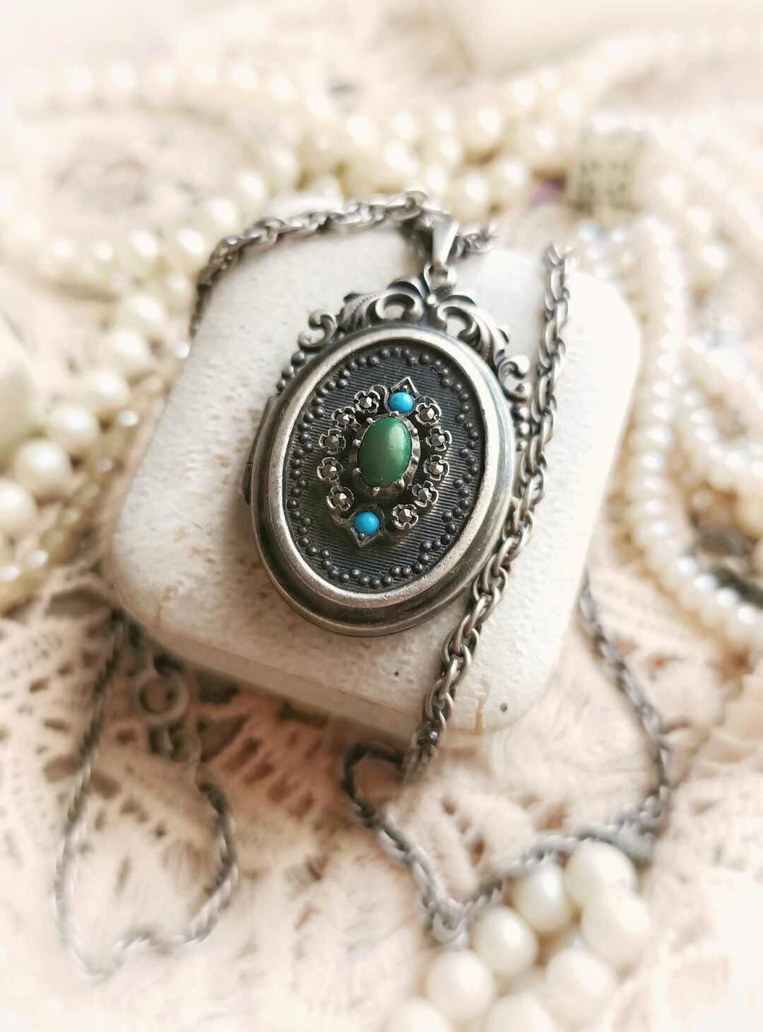 French Antique Xix-century Silver Reliquary Necklace, Ornate Victorian ...