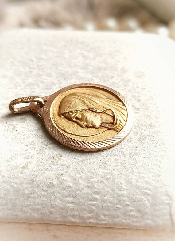 Beautiful French Antique Gold Filled Virgin Mary … - image 8