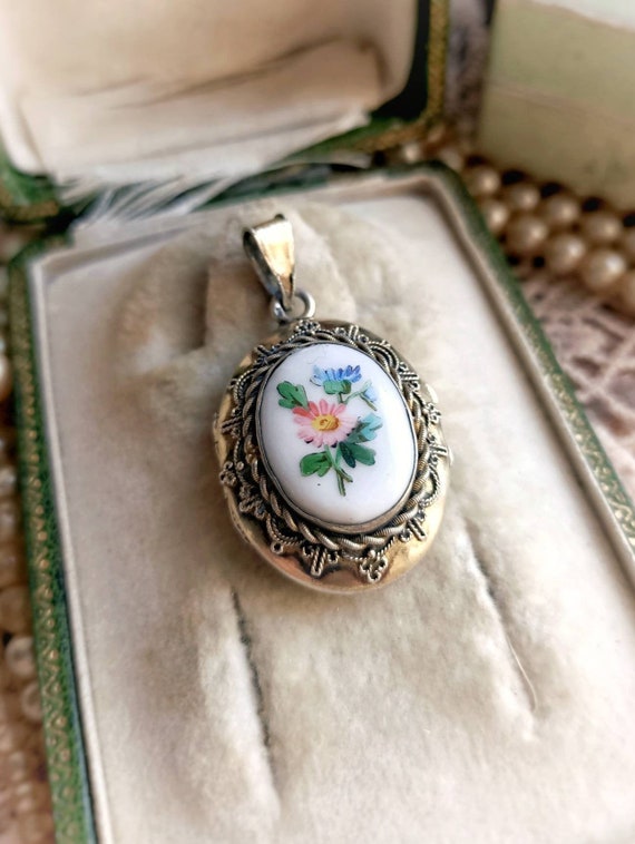 Antique French Silver with Painted Porcelain & Gla