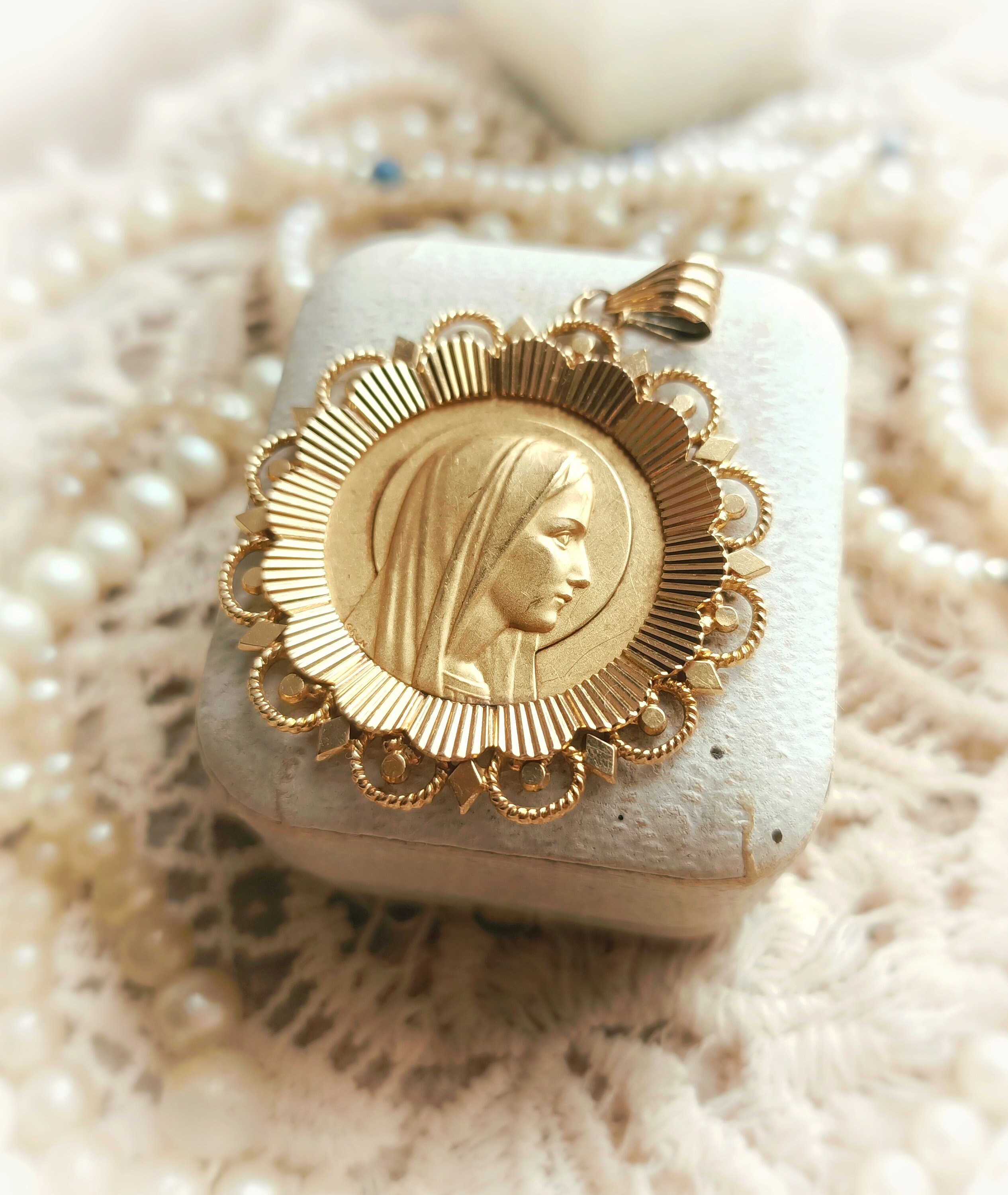 Ciondolo Medaglia Vergine Maria – Argento 925 – Ovale 22x46mm – Regalo Religioso First Comunione