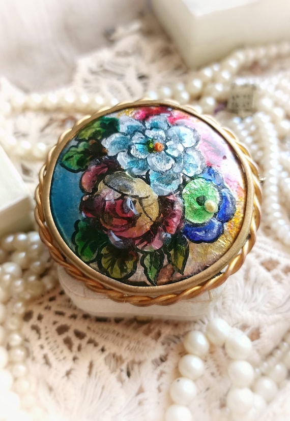 Broche Vintage En émail De Limoges - Motif Multicolore - Occasion