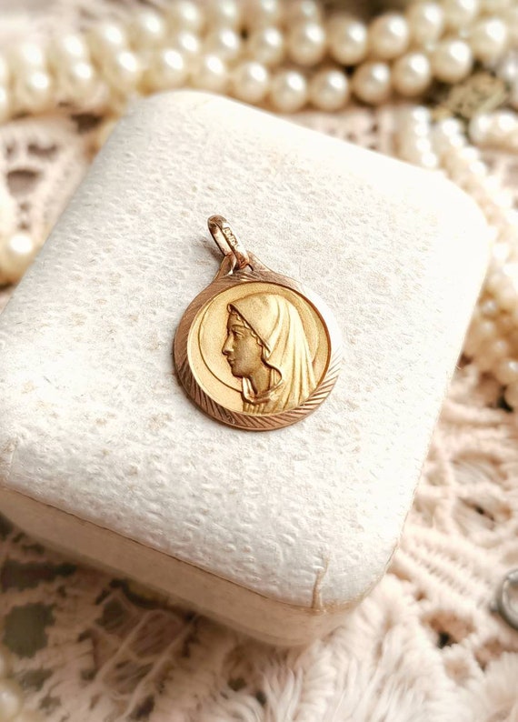 Beautiful French Antique Gold Filled Virgin Mary … - image 10