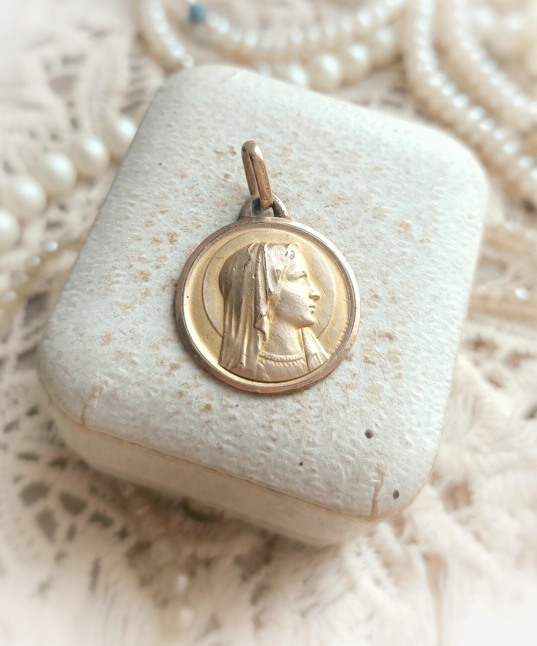 Beautiful French Antique Gold Filled Virgin Mary Catholic Medal ...