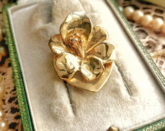 Broche Vintage - Épingle à Foulard En Forme De Fleur Métal Doré