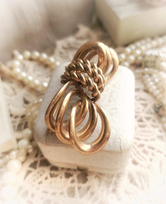 Broche Ancienne Rétro En Strass, Forme Nœud Argenté - Bijou Vintage Unique