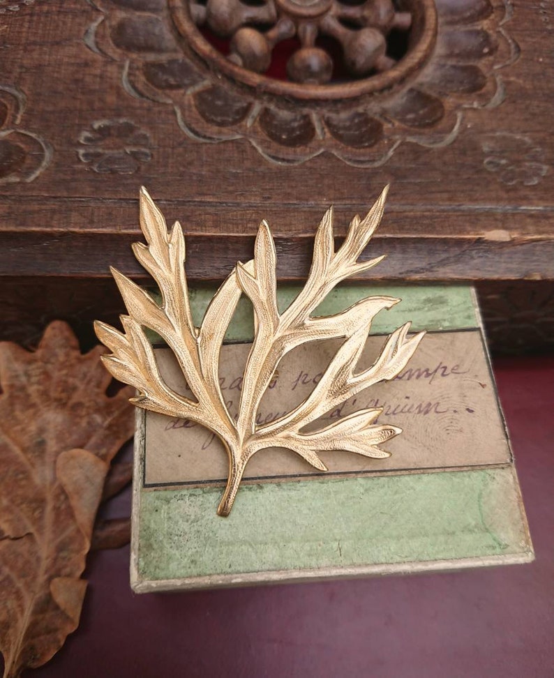 Christmas Gift Her Delicate French Vintage Signed Gold Tone Leaf Brooch Unique Vintage Lover Gift for Woman Retro Wedding Accessory