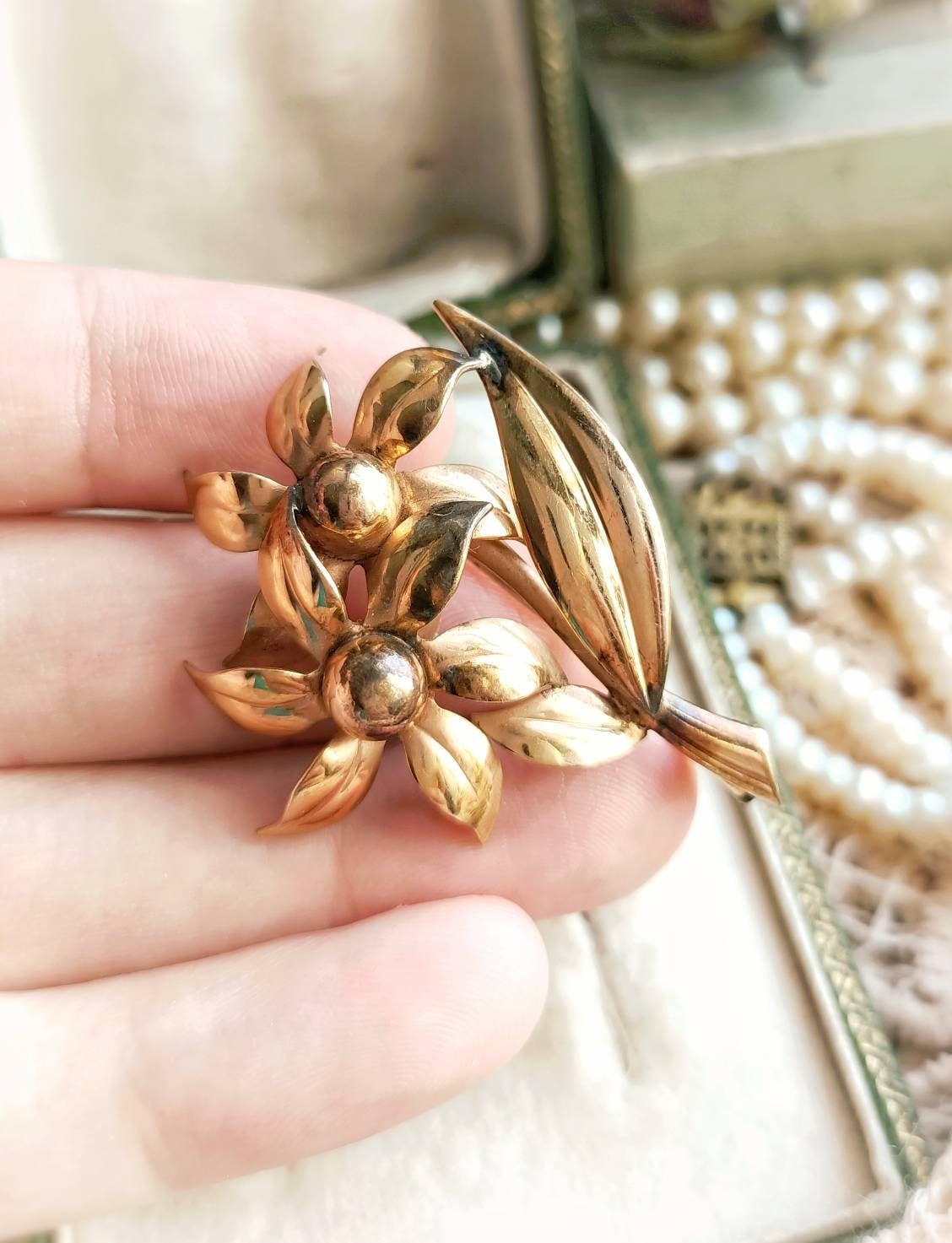Mitsukoリンク 昭和レトロ 東洋ファニチア ヴィンテージ 花柄 Beautiful Rose Gold Plated French Vintage C1920-1930s Big Flower