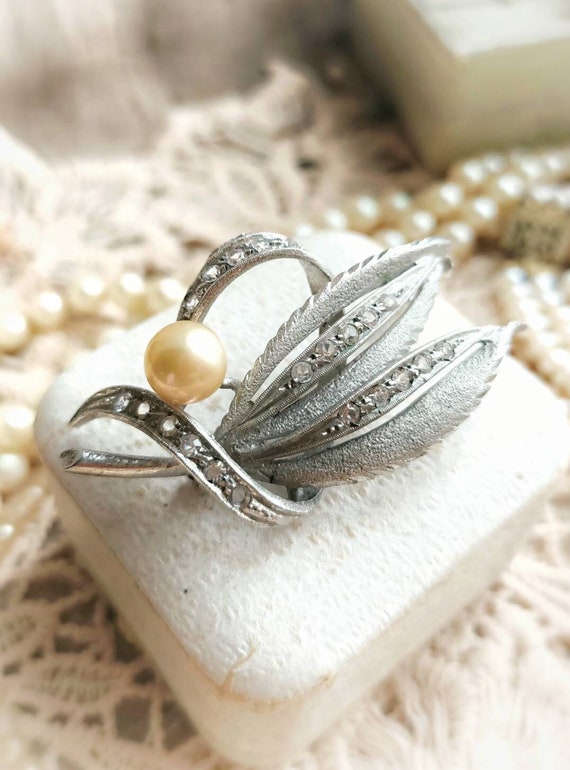 Ancienne Broche En Argent Massif Art Déco Nouveau Créateur Perles