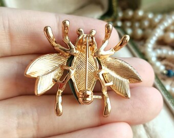 Beautiful French Vintage Big Insect Brooch, Shiny Faceted