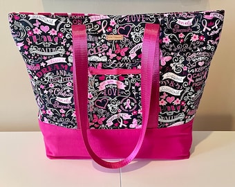 TTS023B Pink Blackboard Breast Cancer Awareness Tote Bag