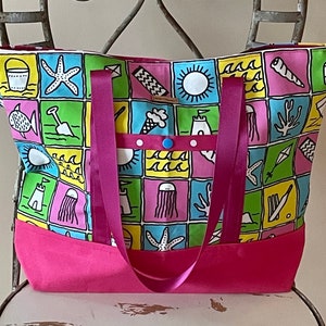 TTS22 Beach Day Tote Bag with Pink Canvas BottomMarket BagTote image 1