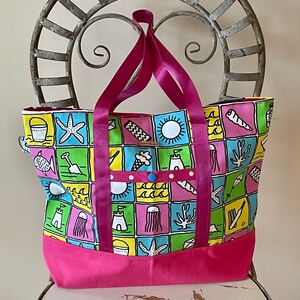 TTS22 Beach Day Tote Bag with Pink Canvas BottomMarket BagTote image 2
