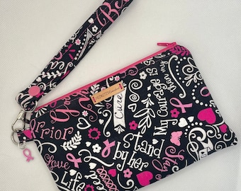 WL008 Pink & Black Breast Cancer Awareness Wristlet