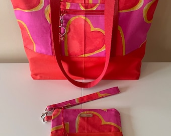 TWSET003- Title: Scarlet Heart Red Bottom Tote Bag And Wristlet Set