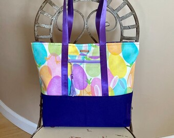 SE002 - Pastel Easter Egg Hunt Tote Bag with Purple Canvas Bottom