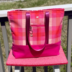 TTS48- Title: Pink Plaid Tote Bag.