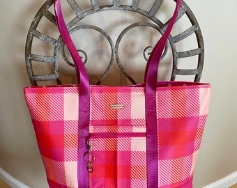 TTS48- Title: Pink Spring Plaid Tote Bag.