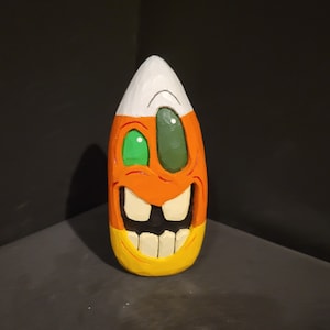 Holiday Hand Carved Hand Made Wooden Halloween Decoration Monstrous Candy Corn