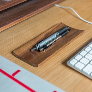 Walnut Pen Tray Valet Tray Desk Organizer Wood Pen Rest Pencil Holder Unique Gift image 1