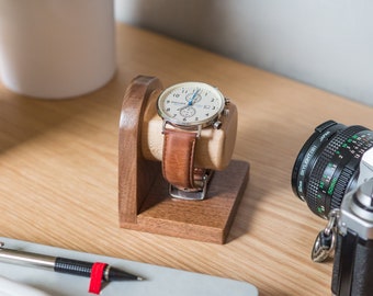 One Watch Stand in Walnut Wood | Adjustable Jewelry Holder | Wristwatch Storage | Timepiece Display