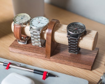 Personalized Watch Stand for Four Watches with Premium Walnut Hardwood | Jewelry Holder | Watch Storage | Watch rack | Fathers Day Gift