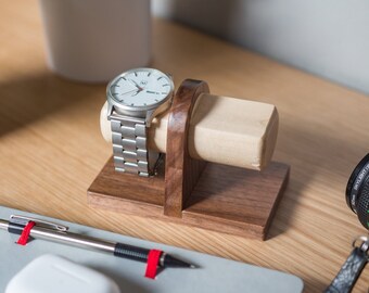 Two Watch Stand in Walnut Wood | Adjustable Jewelry Holder | Wristwatch Storage | Timepiece Display| Special Mother's Day Gift