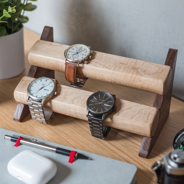 XL Watch & Jewelry Stand in Walnut Wood | Adjustable Jewelry Holder | Wristwatch Storage | Timepiece Display| Special Mother's Day Gift