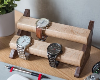 XL Watch & Jewelry Stand in Walnut Wood | Adjustable Jewelry Holder | Wristwatch Storage | Timepiece Display