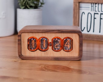 Nixie Tube Clock IN 12 Tubes with Premium Hardwood - Modern Design | Retro Table Office Clock