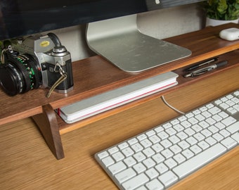 Walnut Monitor Stand LIMITED with shelf for best ergonomics, monitor riser display, iMac, Apple MacBook monitor
