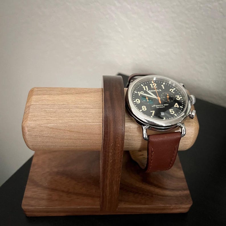 Walnut Watch Stand: Handmade 2 Watch Display, Personalized Gift, Bracelet Holder, Timestand M image 10