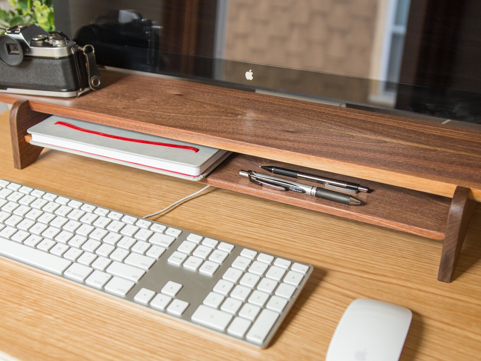 Walnut Monitor Stand LIMITED With Shelf for Best Ergonomics Etsy