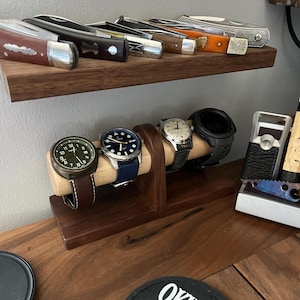 Walnut Watch Stand: Handmade 4 Watch Display, Personalized Gift, Bedside Jewelry Holder, Timestand L image 9