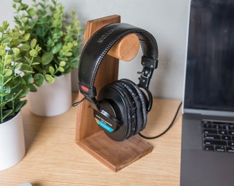 Walnut Headphone Stand - Audiophile Home Office Desk organization | Wood Headphone Holder | Unique Groomsmen Gift