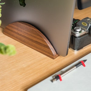 Walnut Vertical Laptop Stand: MacBook, Office Desk Organizer