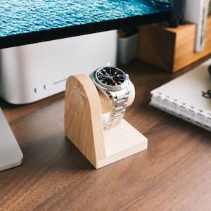 One Watch Stand in Maple wood Made in USA, Adjustable Watch Holder, Watch Storage, Personalized, Simple & Elegant for Fathers Day gift
