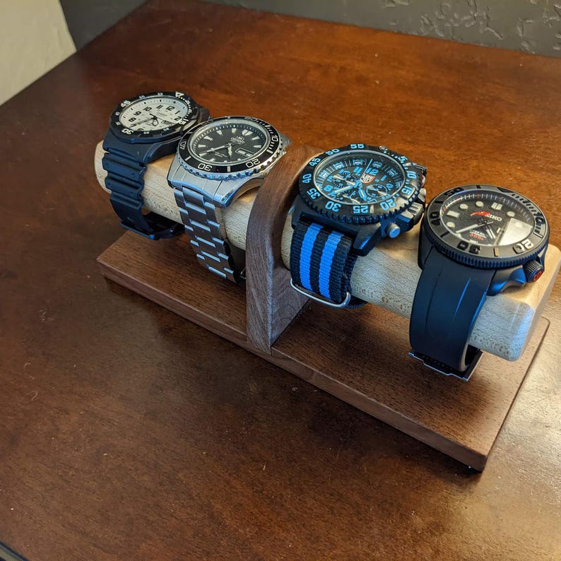 Walnut Watch Stand: Handmade 4 Watch Display, Personalized Gift, Bedside Jewelry Holder, Timestand L image 10