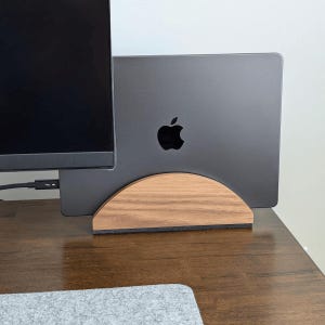 Walnut Vertical Laptop Stand: Handmade MacBook Dock, Space-Saving Desk Organizer, Made in USA image 2