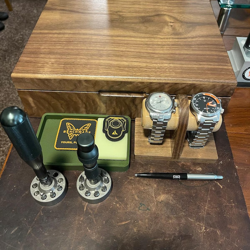 Walnut Watch Stand: Handmade 2 Watch Display, Personalized Gift, Bracelet Holder, Timestand M image 7