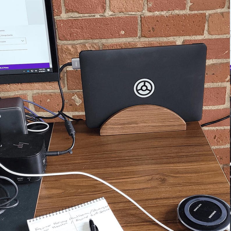 Walnut Vertical Laptop Stand: Handmade MacBook Dock, Space-Saving Desk Organizer, Made in USA image 4