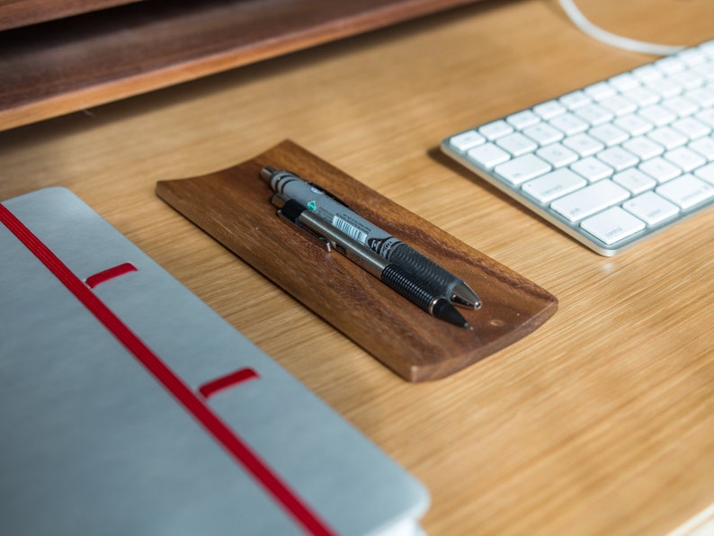 Walnut Pen Tray Valet Tray Desk Organizer Wood Pen Rest Pencil Holder Unique Gift image 5