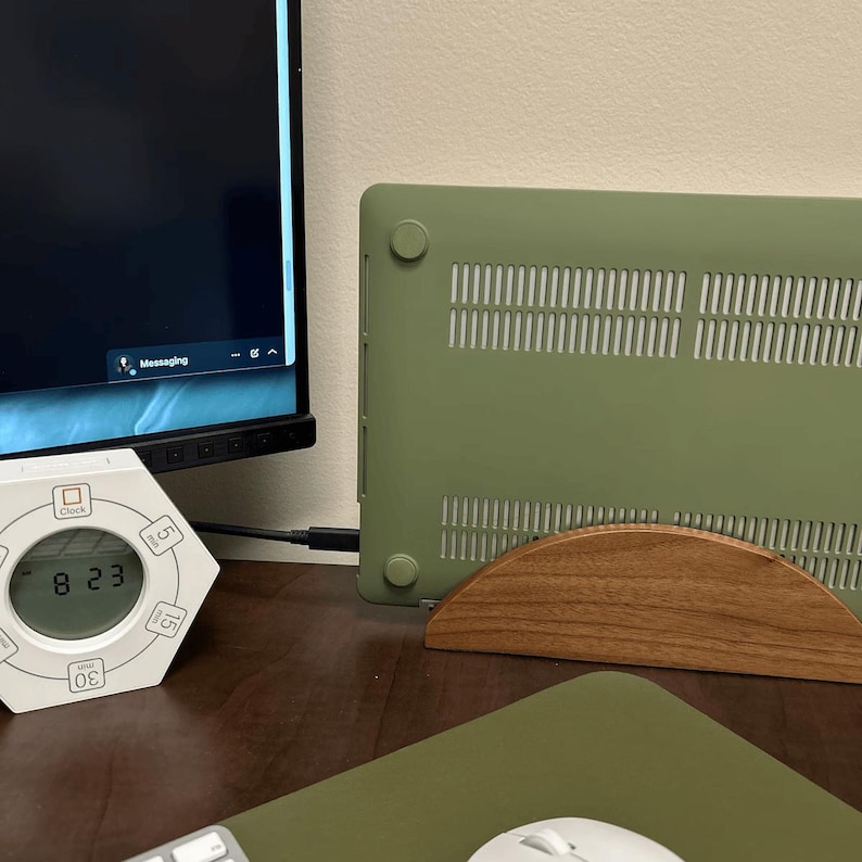 Walnut Vertical Laptop Stand: Handmade MacBook Dock, Space-Saving Desk Organizer, Made in USA image 6