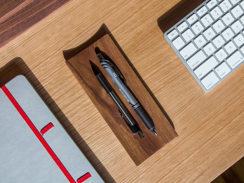 Walnut Pen Tray Valet Tray Desk Organizer Wood Pen Rest Pencil Holder Unique Gift image 4