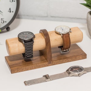 Adjustable Four Watch Stand in Walnut Wood Jewelry Holder Wristwatch Storage Timepiece Display Special Mother's Day Gift image 2