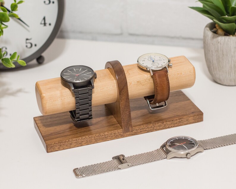 Adjustable Four Watch Stand in Walnut Wood Jewelry Holder Wristwatch Storage Timepiece Display Special Mother's Day Gift image 2