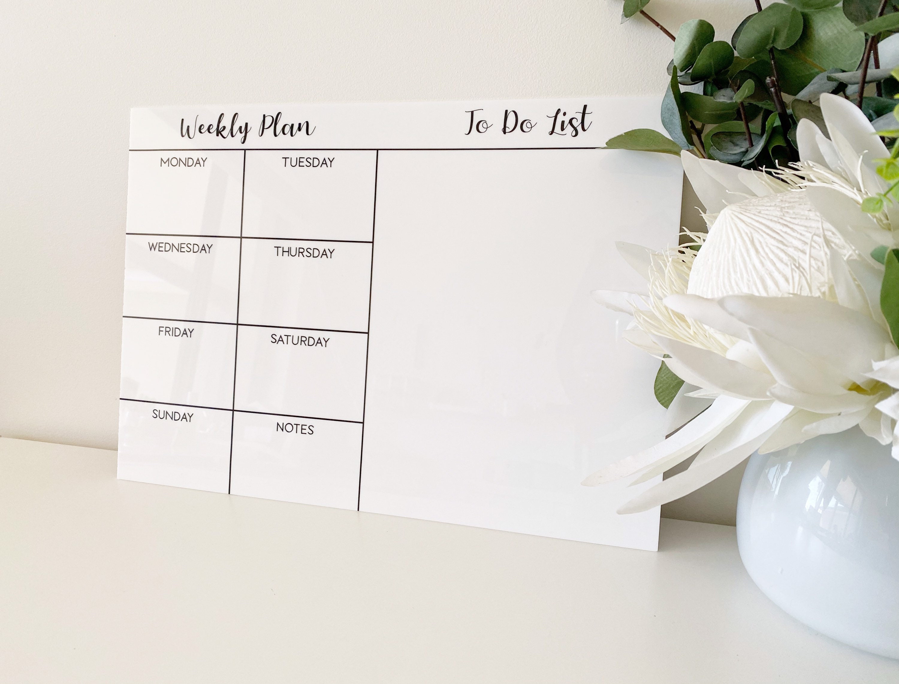 Whiteboard weekly planner a3 whiteboard week planner dry erase etsy
