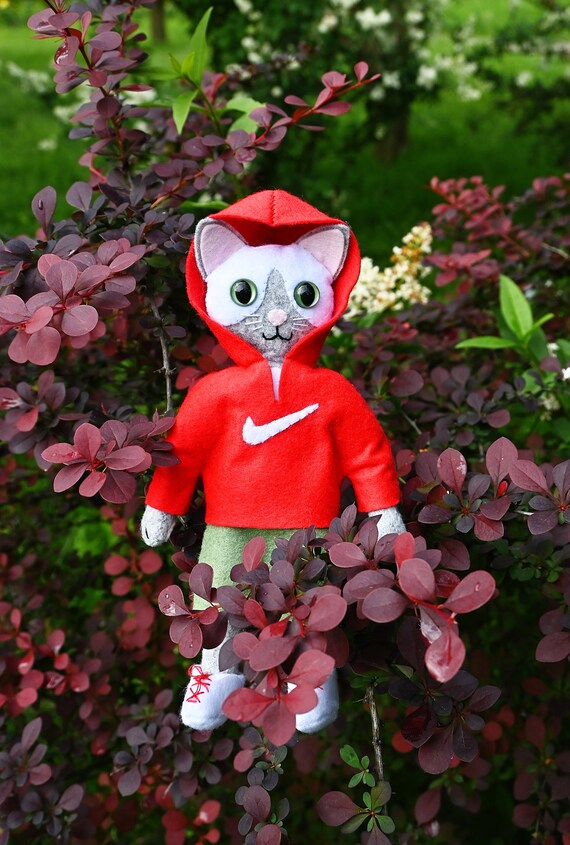 Cat Doll in hoodie / Animal Felt Doll image