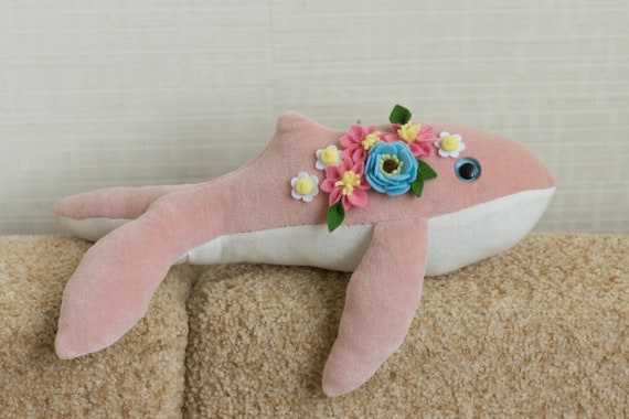 Plush Whale with Felt Flowers image