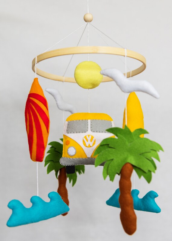 Ocean Boho Crib Mobile / Surfer, VW bus image