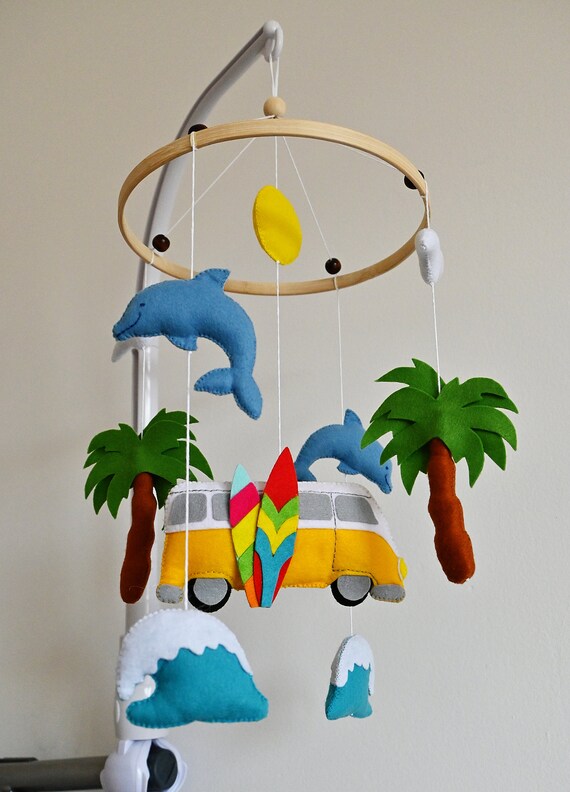 Ocean Boho Crib Mobile / Surfer, VW bus image